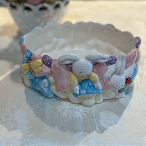 Colorful Ceramic Easter Basket with Bunny Design